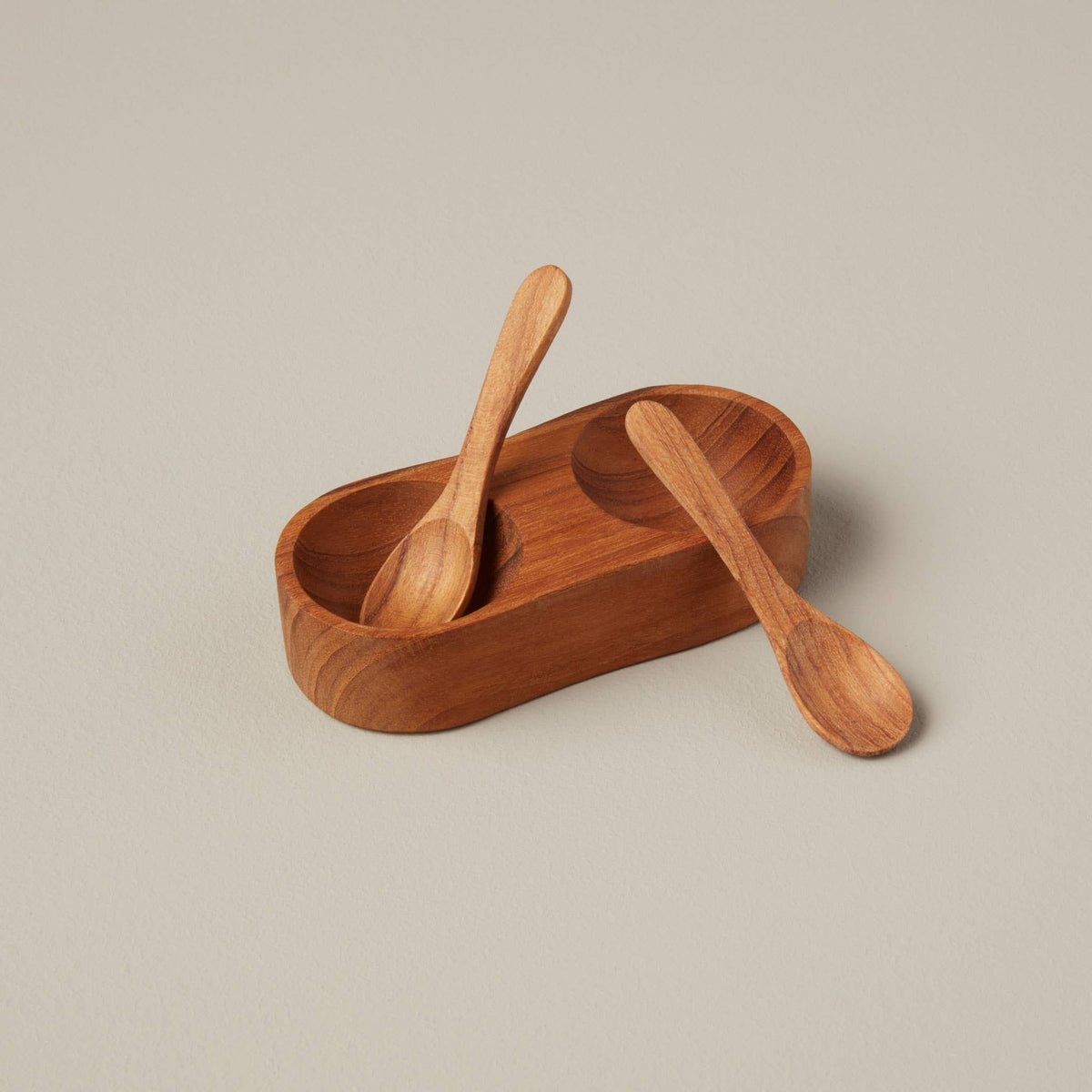 Teak Salt & Pepper Cellar with Spoons